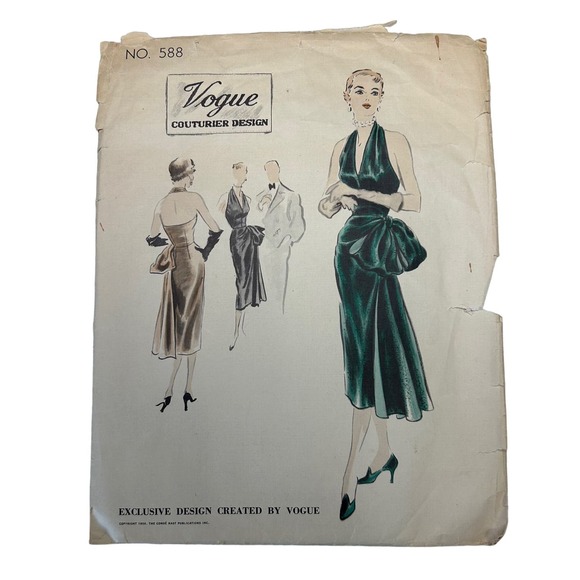 Vogue Couturier Vintage 1950's Pattern #588 Halter Evening Dress Size 12